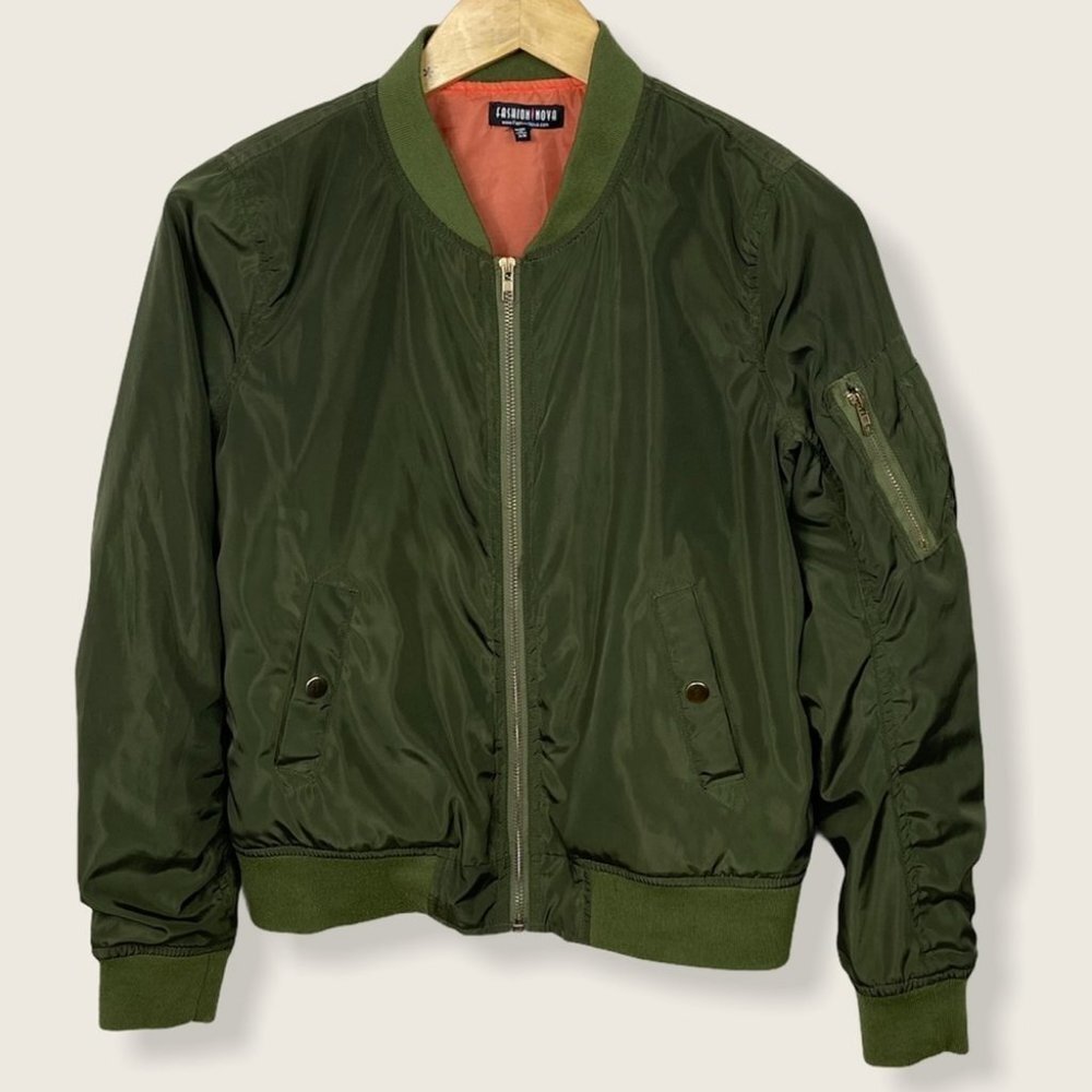 Fashion Nova Poppin Olive Green Bomber Jacket Size XS Coat Padded Puffer Boho - Picture 3 of 12